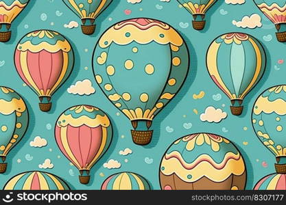 Cartoon Air Baloons Seamless Pattern Background, Tourism and Journey Flat Style Design. illustration. High quality illustration. Cartoon Air Baloons Seamless Pattern Background, Tourism and Journey Flat Style Design. illustration