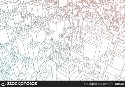 Cartoon Buildings Abstract Background with Lines Only