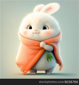 Cartoon bunny with white hair and orange sweater AI generated