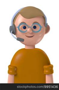 Cartoon character 3d avatar smiling caucasian professional customer service male worker isolated on white
