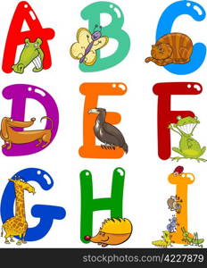 Cartoon Colorful Alphabet Set with Funny Animals