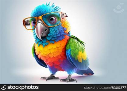 Cartoon colorful parrot with sunglasses on isolated background. Generative ai