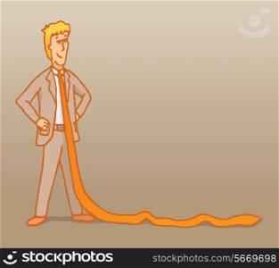 Cartoon concept illustration of a young cocky businessman wearing a long tie