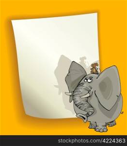cartoon design illustration with blank page and mouse on the elephant