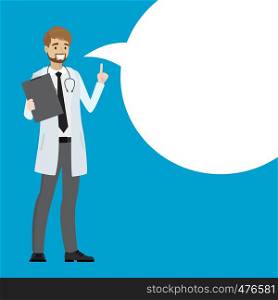 Cartoon doctor with speech bubble, stock vector illustration.. cartoon doctor with speech bubble.
