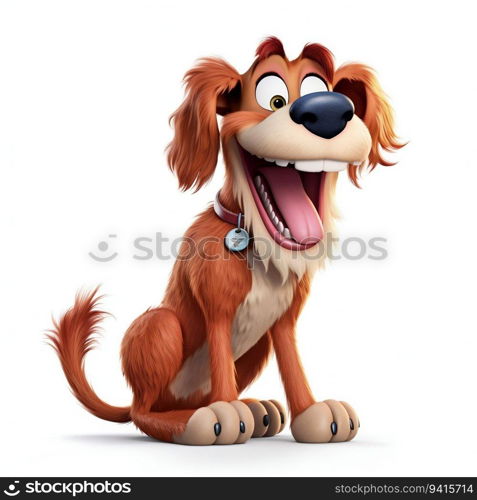 Cartoon Dog Smiling and Wagging its Tail on White Background. Ge≠rative ai. High quality illustration. Cartoon Dog Smiling and Wagging its Tail on White Background. Ge≠rative ai