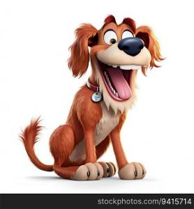 Cartoon Dog Smiling and Wagging its Tail on White Background. Ge≠rative ai. High quality illustration. Cartoon Dog Smiling and Wagging its Tail on White Background. Ge≠rative ai