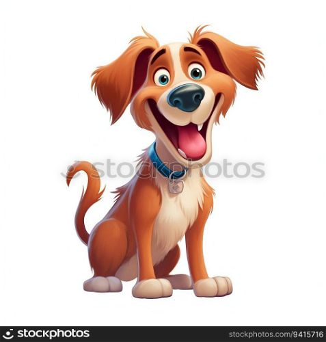 Cartoon Dog Smiling and Wagging its Tail on White Background. Generative ai. High quality illustration. Cartoon Dog Smiling and Wagging its Tail on White Background. Generative ai