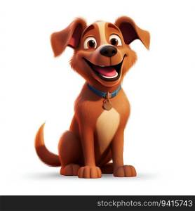 Cartoon Dog Smiling and Wagging its Tail on White Background. Generative ai. High quality illustration. Cartoon Dog Smiling and Wagging its Tail on White Background. Generative ai