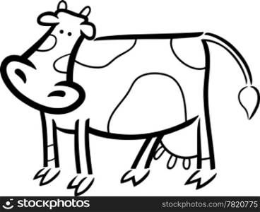 cartoon doodle illustration of cute farm cow for coloring book