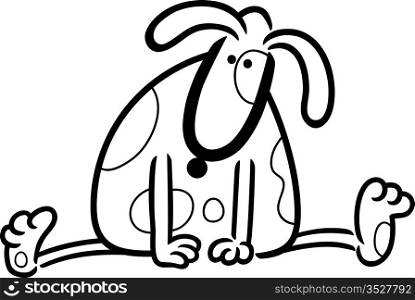 cartoon doodle illustration of cute spotted dog or puppy for coloring book
