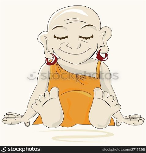 Cartoon drawing of a little, happy, levitating budhist monk