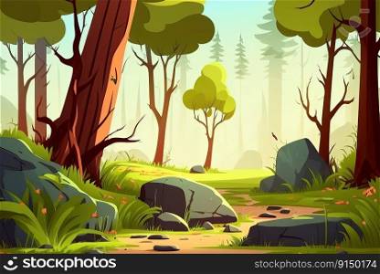 Cartoon forest background created by generative AI