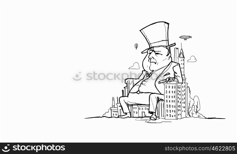 Cartoon funny man. Caricature of funny banker man on white background