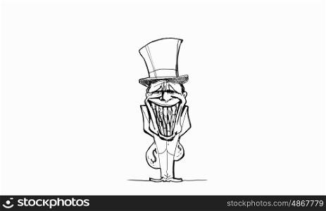 Cartoon funny man. Caricature of funny banker man on white background