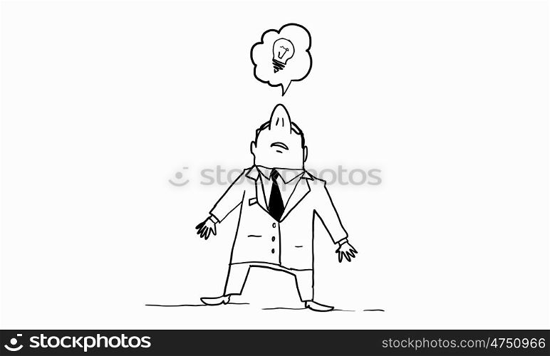 Cartoon funny man. Caricature of funny businessman on white background