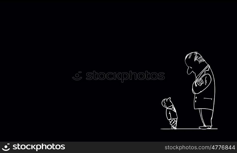 Cartoon funny man. Caricature of funny businessmen on black background