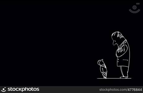 Cartoon funny man. Caricature of funny businessmen on black background