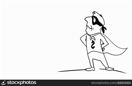 Cartoon funny man. Caricature of funny super man on white background