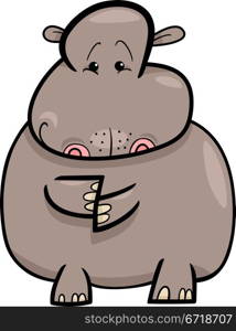 Cartoon Humorous Illustration of Cute Hippo or Hippopotamus
