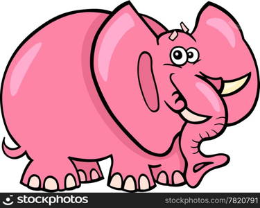 Cartoon Humorous Illustration of Cute Pink Elephant