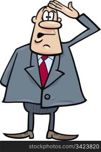 cartoon humorous illustration of funny confused businessman