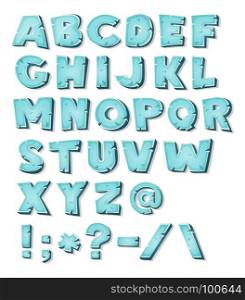 Cartoon Ice Alphabet. Illustration of a set of icy comic ABC letters and font characters also containing punctuation symbols