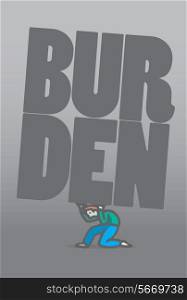 Cartoon illustration of a crawling man bearing a burden word