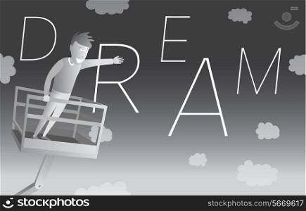 Cartoon illustration of a man catching a fantasy dream