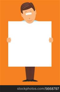 Cartoon illustration of a man holding a big white blank sign