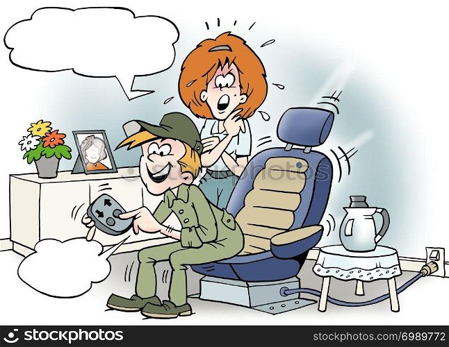 Cartoon illustration of a mechanic sitting in his car seat