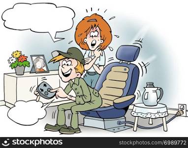 Cartoon illustration of a mechanic sitting in his car seat