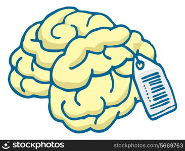 Cartoon illustration of a talent brain ready for sale