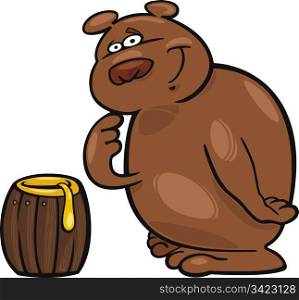 Cartoon illustration of bear and honey