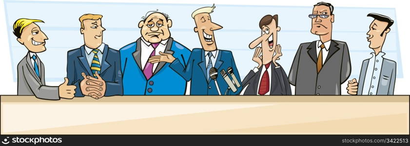 cartoon illustration of businessmen and politicians debate