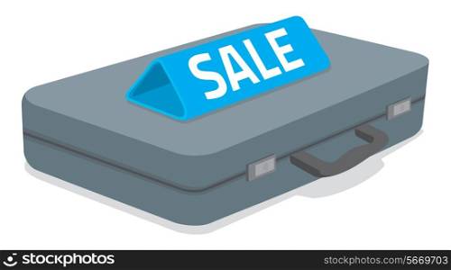 Cartoon illustration of concept business briefcase with sale sign
