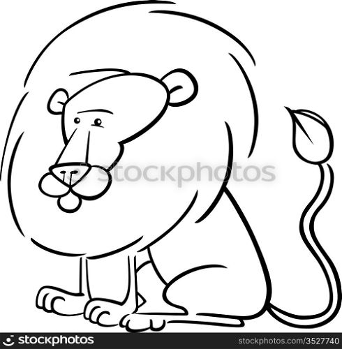 Cartoon Illustration of Cute African Lion for Coloring Book
