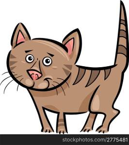 Cartoon Illustration of Cute Brown Tabby Cat or Kitten