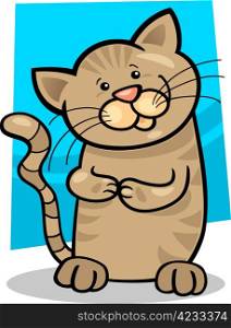 cartoon illustration of cute brown tabby kitten