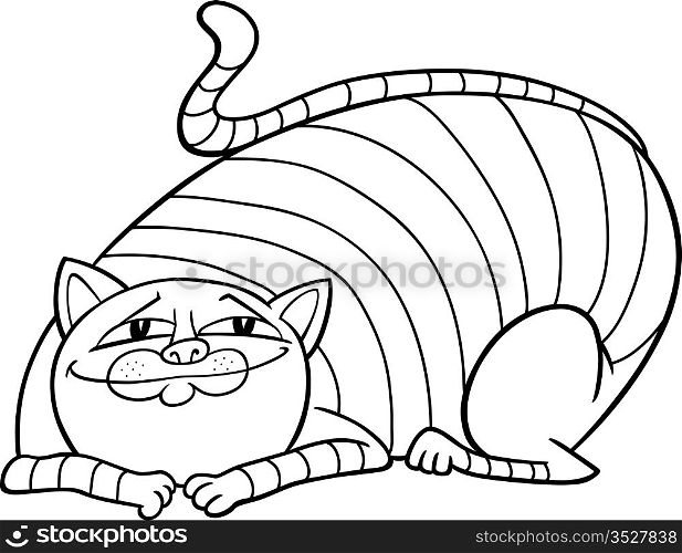 cartoon illustration of cute fat tabby cat for coloring book