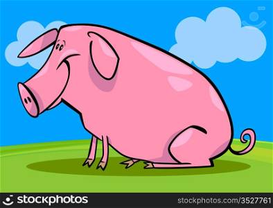 cartoon illustration of cute pink farm pig