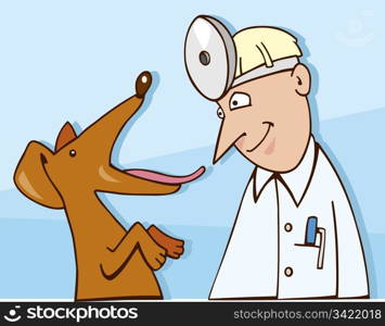 Cartoon illustration of Dog at Vet