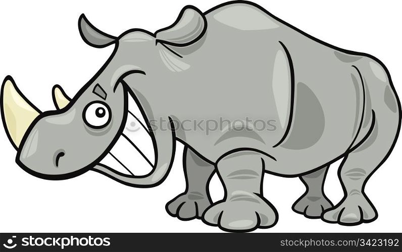 cartoon illustration of funny african rhinoceros