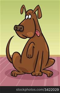 Cartoon illustration of funny brown dog sitting on the floor