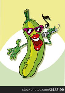 Cartoon illustration of funny cucumber singing