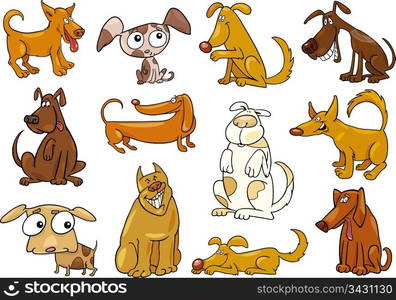 cartoon illustration of funny different dogs set