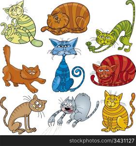 cartoon illustration of funny nine cats set
