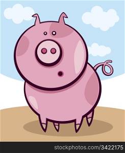 Cartoon illustration of funny surprised pig