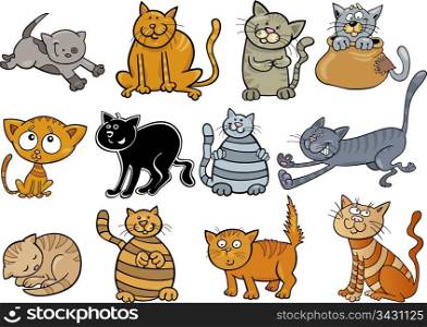 cartoon illustration of funny twelve cats set