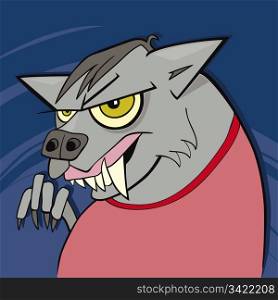 cartoon illustration of funny werewolf